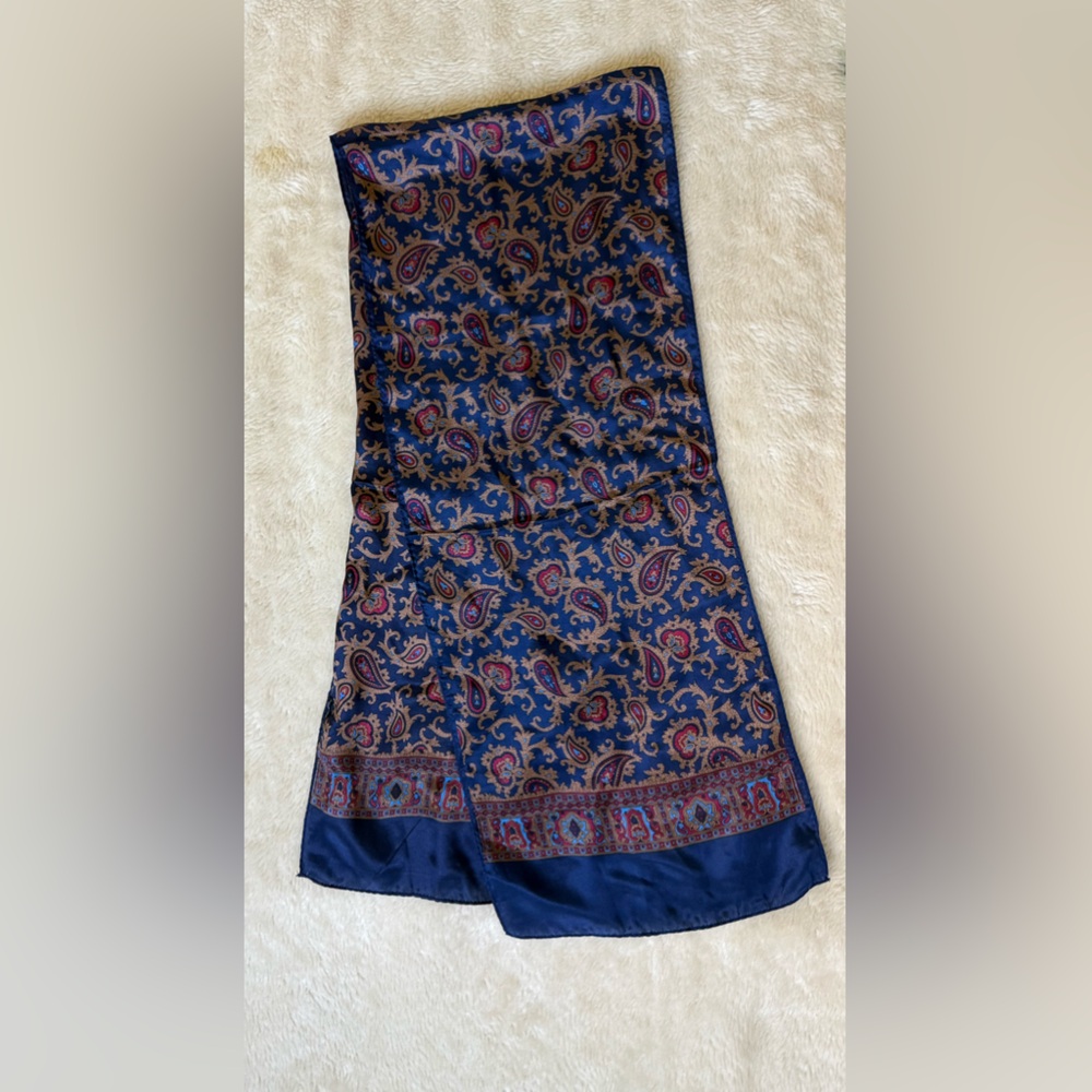 Vintage FABULOUS multi color paisley unisex silk scarf 52x10 - Picture 1 of 6
